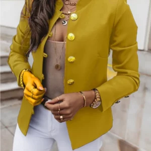 Autumn Winter Long Sleeved Slim Blazers Women Elegant Solid Casual Button Fashion Blazer Tops Short Coats Lady Streetwear - Image 3