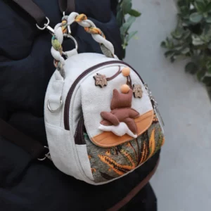 Cute cartoon casual small backpack with multiple compartments, lightweight canvas bag, commuting travel backpack for women - Image 4