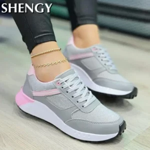 2023 New Women Sneakers Mesh Breathable Wedges Sports Shoes Fashion Mixed Colors Lace-Up Casual Lady Vulcanized Shoes Zapatillas - Image 5