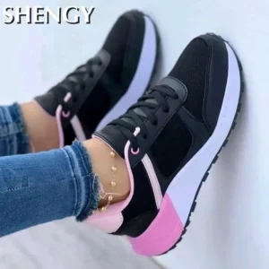 2023 New Women Sneakers Mesh Breathable Wedges Sports Shoes Fashion Mixed Colors Lace-Up Casual Lady Vulcanized Shoes Zapatillas - Image 4