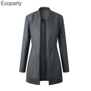 Winter Women's Windbreaker Coat Temperament Commuting Medium Long Woolen Coats Small Stand Collar Coat Cardigan for Female - Image 6