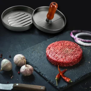 Burger Press Patty Maker Stainless Steel Hamburger Patty Press Mold Wood Handle Non-Stick with 100 Patty Papers - Image 3