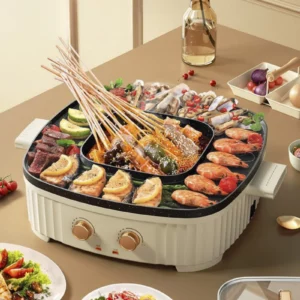 220V Home Style Integrated Pot Barbecue Non Stick Multifunctional Electric Plate Hot Pot Dual-purpose Electric Cooking Pot - Image 5