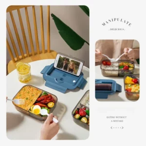 Lunch Box with Tableware for Office Workers Square Divided Microwave Oven Bento Box Leakproof Food Container for Picnic Camping - Image 5
