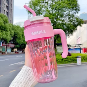 Simple Large Capacity Handy Plastic Cup Girl Office Mug Handle Straw Water Cup Couple Drinking Cup Summer Coffee Mug - Image 6