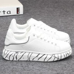 Brand men's shoes, fashionable and versatile couple's sneakers, breathable sports and leisure thick-soled women's white shoes - Image 2