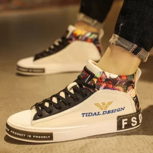 Fashion Print White Men's High Top Sneakers Genuine Leather Designer Shoes Brand Luxury Sneakers for Men Shoes Zapatillas Hombre - Image 2