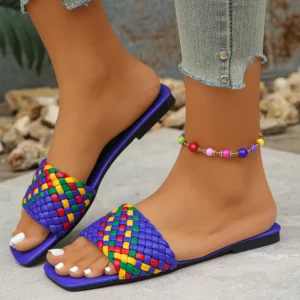 Women Slippers Summer Fashion Beach Mules Casual Indoor Home Slippers Selling Sexy Braided Square Toe Flat Sandals Slides Women - Image 2
