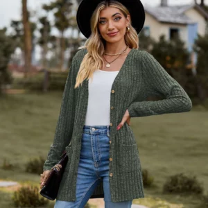 Button Solid Color Long Sleeved New Striped Women's Top Dating Versatile Fashion High Street Autumn Coat - Image 2