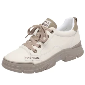 Spring Non-slip Soft Leather Sneaker Trekking Footwear New Women's Thick-soled Lace-up Leisure Skateboard Sports Shoes - Image 5