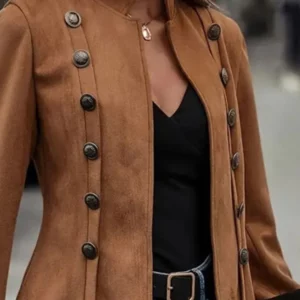 Vintage Women's Black Jacket Coat Fall Winter Casual Double-breasted New Deerskin Long-sleeve Fashion Jackets Women Clothing - Image 6