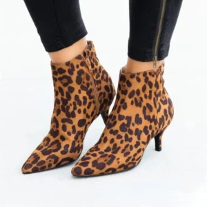 Luxury Women's Boots Spring Pointed Toe Stiletto Ankle Boots Fashion Leopard Print Women High heel suede Side Zipper Boots 35-43 - Image 3