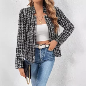 Autumn Casual Long Sleeve Blazer Jacket Women 2024 Fashion Plaid New In Coats Outerwears Blazers Femme Winter Clothes - Image 3
