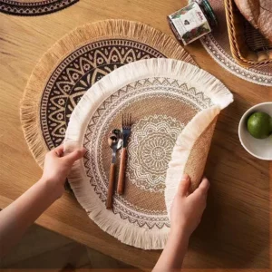 Round Placemat Table Non-Slip Jute Mats for Dining Table Decoration Accessories Kitchen Placemats Coffee Coasters Party Dinner - Image 2
