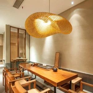 Japanese Design Bamboo Birds Nest Chandelier Hand-woven Personality Wave Hat Creative Hot Pot Restaurant Hotel Pendants Lamps - Image 3