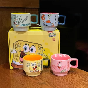 4pcs SpongeBob SquarePants Ceramic Mug Set Cute Anime Patrick Star Squidward Couple Mug Holiday Gift Ceramic Mug Color Box - Image 4