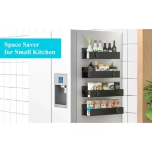 Magnetic Fridge Shelf Spice Storage Rack Refrigerator Side Shelf Black Iron Household Space Saving Kitchen Organizer Shelf - Image 2