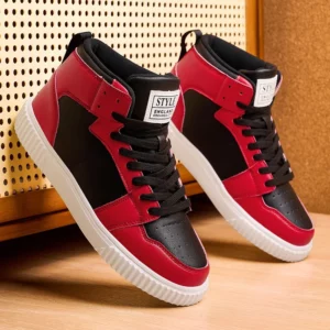 Spring Summer Fashion Red High-Top Shoes Couple Comfortable Pu Leather Casual Sneakers Man Flat Versatile Hip-Hop Shoes For Men - Image 1