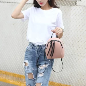 Women Fashion Mini Backpack Simple Solid Color Adjustable Small Backpacks PU Leather Student Bookbags Casual Traveling Bags - Image 3