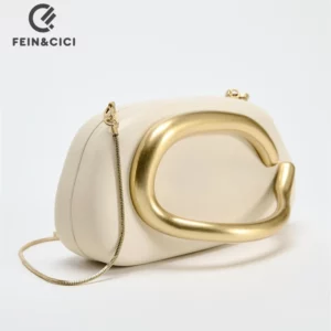 Gold metal Closure Box Clutch Bag women evening wedding party cute purse bag handbag dark red beige 2024 winter new - Image 1