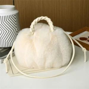 Women's Crossbody Pumpkin Plush Bag Cute Tote Bags Autumn Winter Fashion Solid Color Handbag Travel Shoulder Bags - Image 3