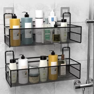 Wall-mount Bathroom Shelf Shower Shampoo Rack Toilet Accessories Kitchen Free Punch Condiment Storage Basket Bathroom Organizer - Image 2