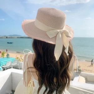 Bow Ribbon Straw Cover Cap Women Wide Brim Soft Top Sun Protection Hat Summer Sunshade Visors Female Vacation Beach Accessories - Image 4