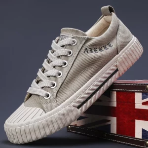 White Canvas Shoes for Men Casual Autumn Vulcanized Shoes Lace-up Students Cloth Shoe Men's Flats Sneakers Men Board Shoes - Image 2