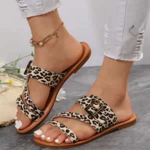 Women Summer Leopard Pattern Sandals New Fashion Retro Large Flat Slippers Outdoor Vacation Beach Casual Shoes Lightweight - Image 3