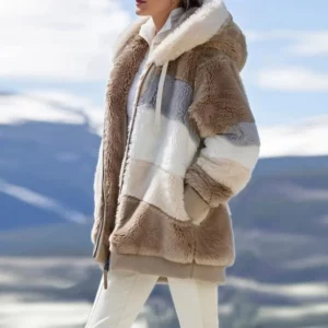 Winter Fashion Women's Coat 2024 Hooded Zipper Ladies Jacket Spliced Thick Cashmere Women Jacket Stitching Plaid Ladies Coats - Image 3