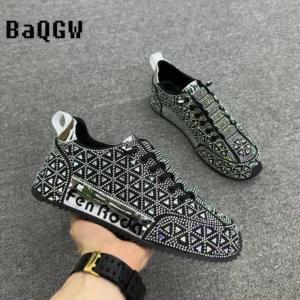 Luxury Sparkly Sneakers for Men Designer Cover Bottom Casual Bling Board Shoe Fashion Upper Increased Internal Platform Shoes - Image 2