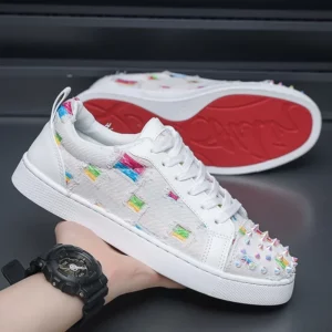 Sneakers Casual Men Designer Rivet Punk Board Shoes Fashion Leather Canvas Breathable Height Increased Flat Platform White Shoes - Image 3