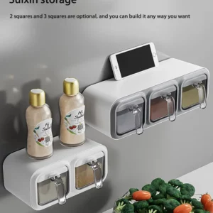 Wall Mount Spice Rack Organizer Sugar Bowl Salt Shaker Seasoning Container Kitchen Supplies Storage Set Spice Boxes - Image 3