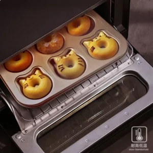 6cup Donut Cartoon Bear Baking Tools with Chocolate Cake Baking Tray, Non-Stick Cake Pan Madeleine Mold, Mini Donut Muffin Pan - Image 5