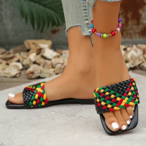 Women Slippers Summer Fashion Beach Mules Casual Indoor Home Slippers Selling Sexy Braided Square Toe Flat Sandals Slides Women - Image 6
