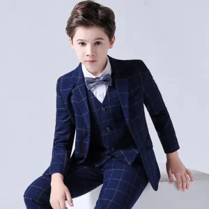 Spring Big Boys Top Quality Plaid Wedding Suit Teenager Kid Formal Tuxedo Bowtie Dress Children Blazer Party Performance Costume - Image 5