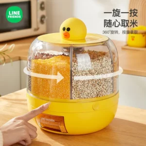 LINE FRIENDS Grain Storage Box Brown Sally Household Insect Proof Moisture Proof Sealed Storage Partition Rotating Rice Bucket - Image 3