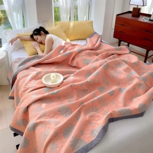 Towel Blanket for Sofa Pure Cotton Thread Blanket Yellow Color Cat Printed Plaids for Bed Queen Size Summer Bedspread/Quilt - Image 4