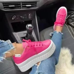 2023 Women Light Sneakers Fashion PU Leather Round Head Platform Sports Lace-Up Walking Ladies Vulcanize Shoes Height Increasing - Image 1