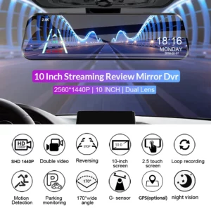 E-ACE 2.5K Mirror Camera For Car Touch Screen Video Recorder Rearview Mirror Dashcam 1440P GPS Wifi 24H Parking DVR Black Box - Image 2