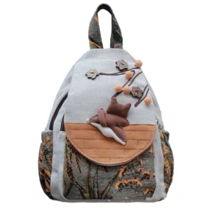 Cute cartoon casual small backpack with multiple compartments, lightweight canvas bag, commuting travel backpack for women - Image 5