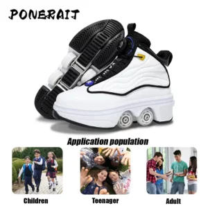 Unisex Automatic Retractable 4-Wheel Roller Skates Women's High Sneakers with Wheels Girls' Dual-Purpose Skating Sports Shoes - Image 4