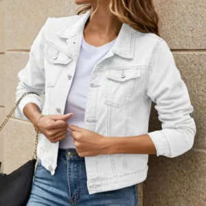 Women Denim Jacket Single-breasted Solid Color Lapel Flap Pockets Cardigan Warm Buttons Slim Fit High Street Women Coat - Image 5