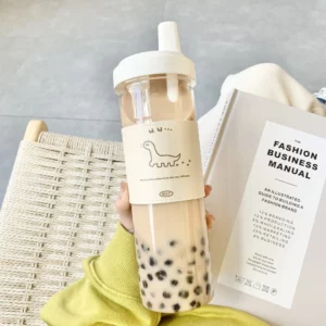 500/850ML Cartoon Bear Water Bottle Large Capacity Plastic Drinking Cups Juice Milk Tea Coffee Straw Cups for Students - Image 2