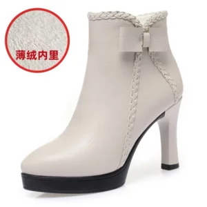Autumn Women's Platform Shoes New Plus Velvet Stiletto Heel Heeled Ankle Boots Winter Versatile Pointed Toe Warm Short Boots - Image 6