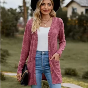 Button Solid Color Long Sleeved New Striped Women's Top Dating Versatile Fashion High Street Autumn Coat - Image 7