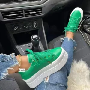 2023 Women Light Sneakers Fashion PU Leather Round Head Platform Sports Lace-Up Walking Ladies Vulcanize Shoes Height Increasing - Image 4