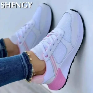 2023 New Women Sneakers Mesh Breathable Wedges Sports Shoes Fashion Mixed Colors Lace-Up Casual Lady Vulcanized Shoes Zapatillas - Image 3