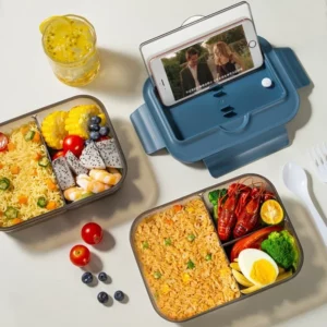 Lunch Box with Tableware for Office Workers Square Divided Microwave Oven Bento Box Leakproof Food Container for Picnic Camping - Image 3