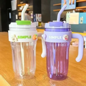 Simple Large Capacity Handy Plastic Cup Girl Office Mug Handle Straw Water Cup Couple Drinking Cup Summer Coffee Mug - Image 3